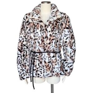 🌸Host Pick🌸WHBM Faux Fur Leopard Print Jacket Without Belt Size Large NWOT